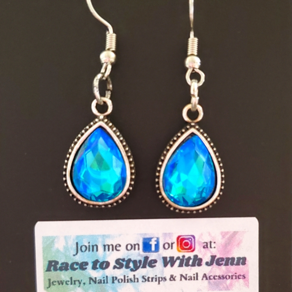 Blue Teardrop earrings on Silver hooks